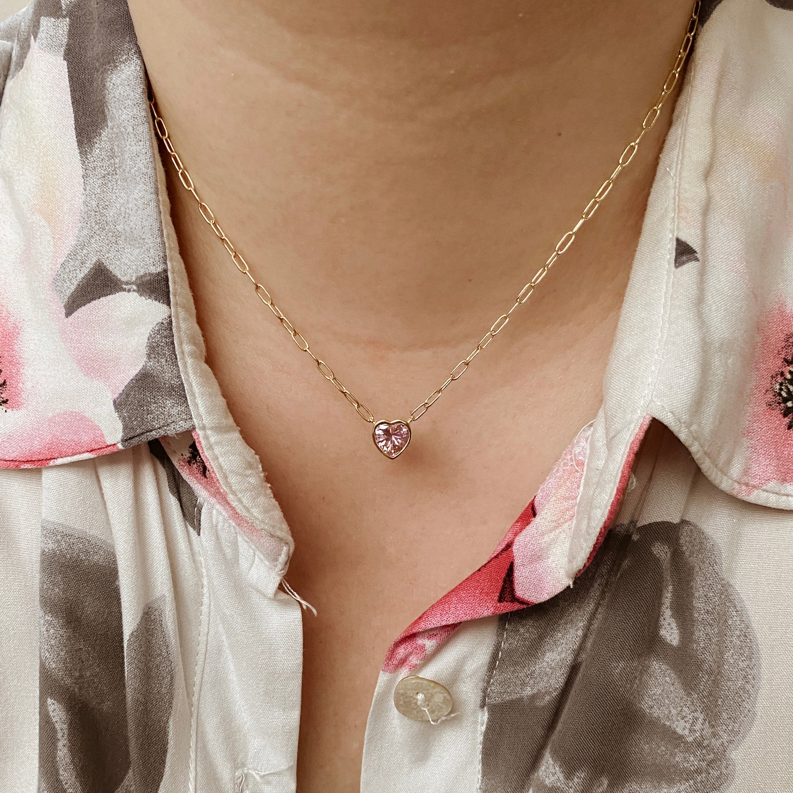 Paperclip Heart Necklace Rosa Claro