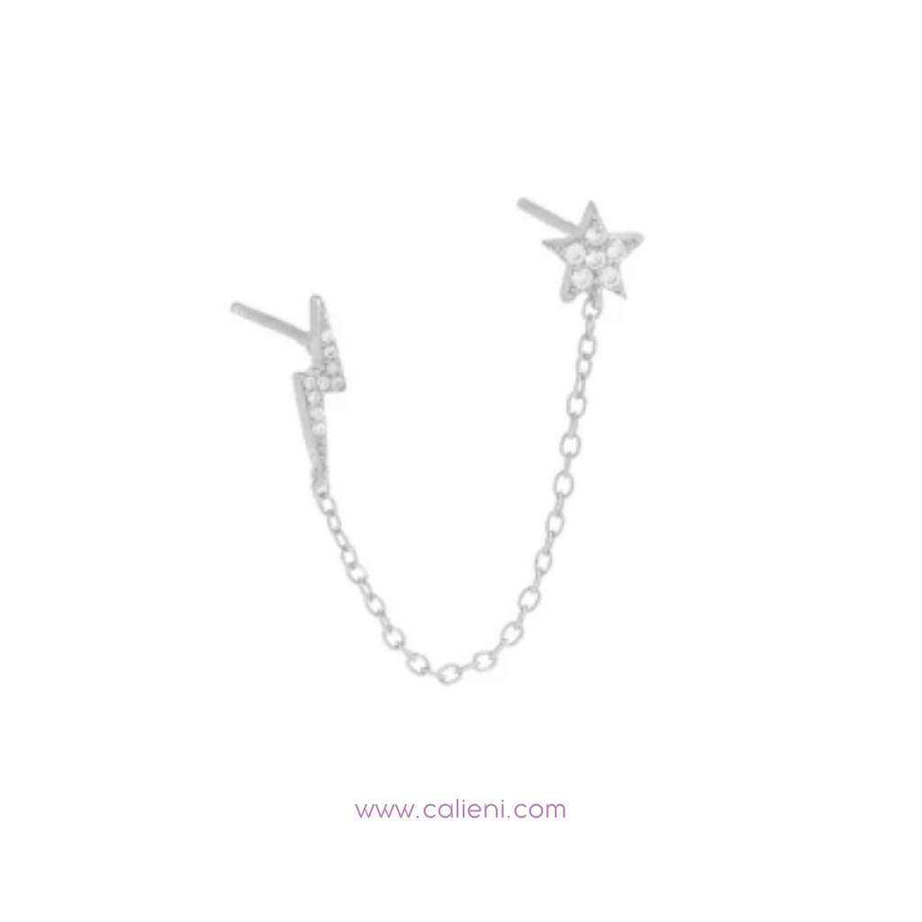 Bolt X stars earrings with chain