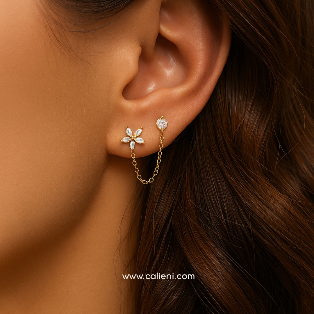 Flower Double Chain studs