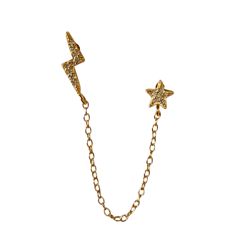 Bolt X stars earrings with chain